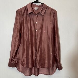 Bailey 44 Mauve Pink Rhinestone‎ Shimmer Button Up Blouse Size Medium Glam Fall